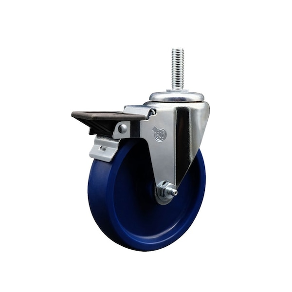 5 Inch Solid Polyurethane Wheel Swivel 34 Inch Threaded Stem Caster with Brake SCC